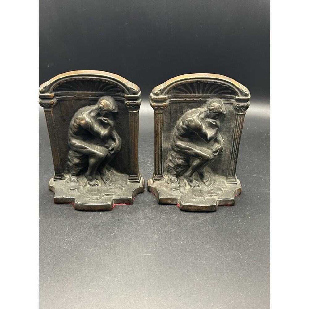Vintage Rodin The Thinker Heavy Cast Iron Metal Library Bookends